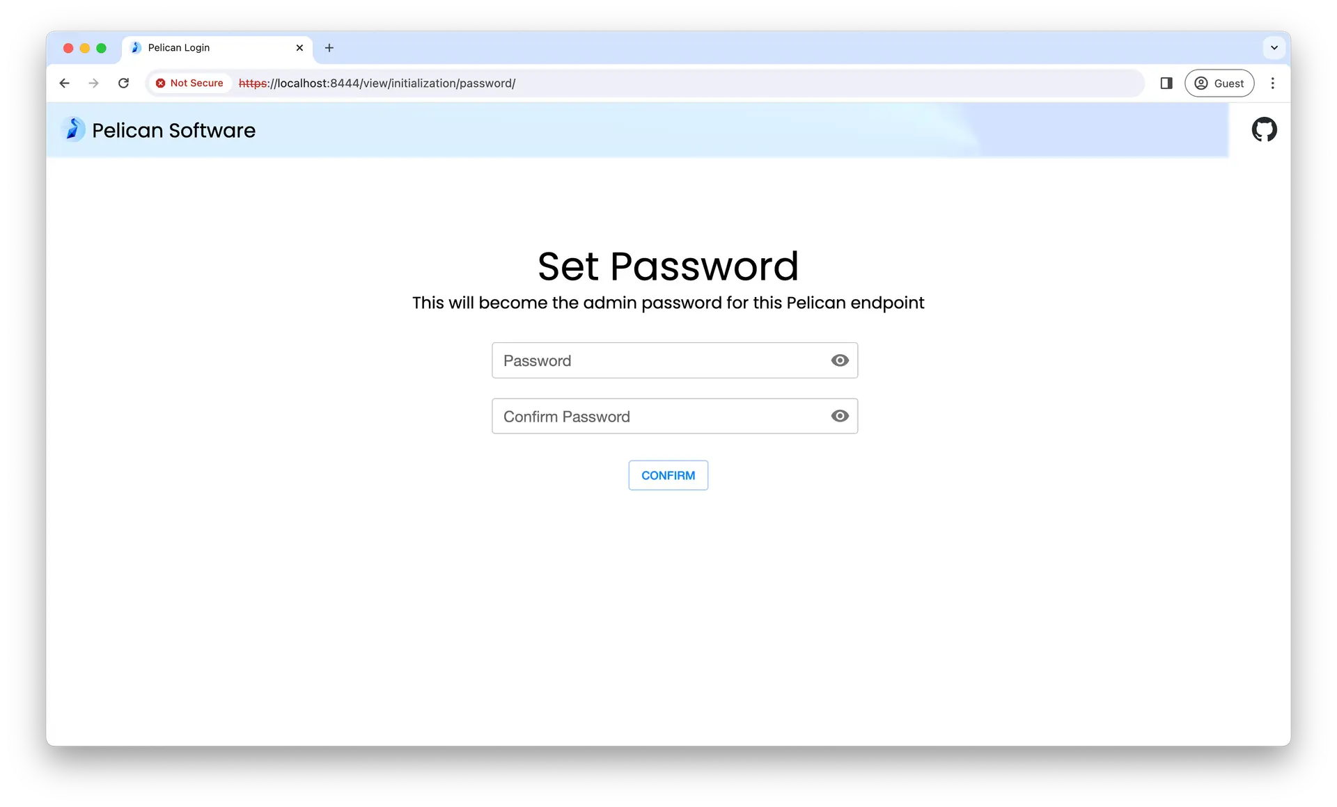 Screenshot of Pelican website reset password page