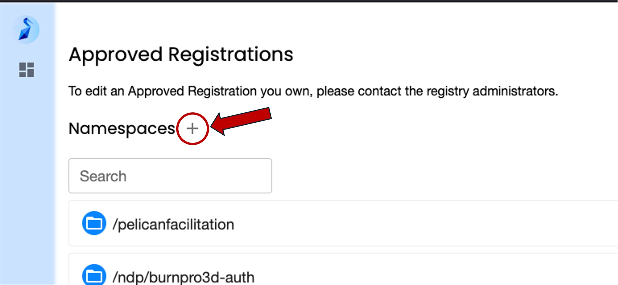 Where to find namespace registration button