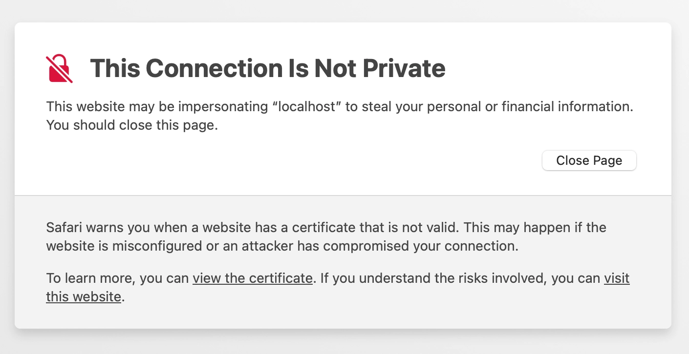 Image of a safari browser invalid certificate warning