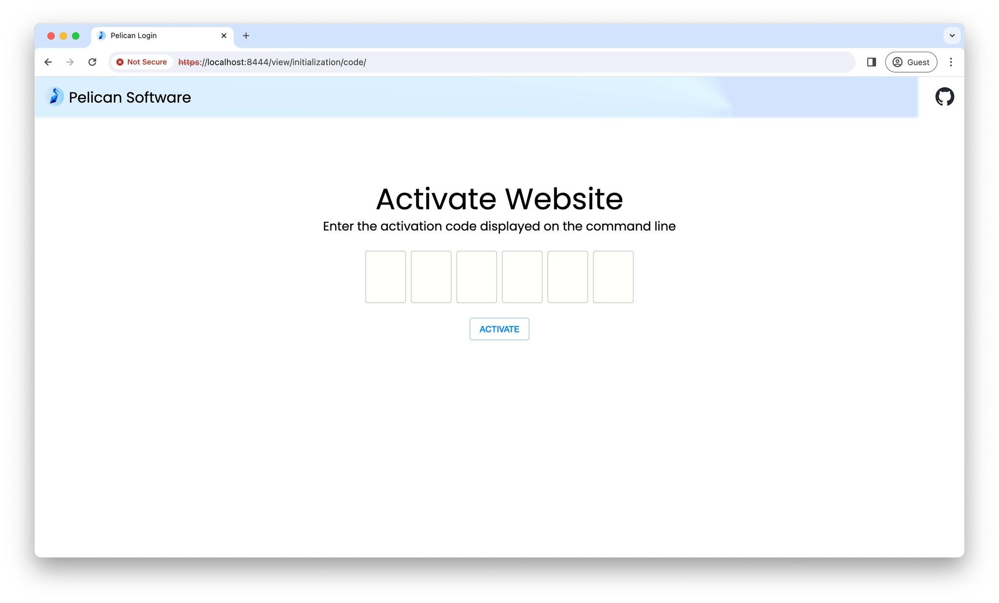 Screenshot of Pelican website activation page