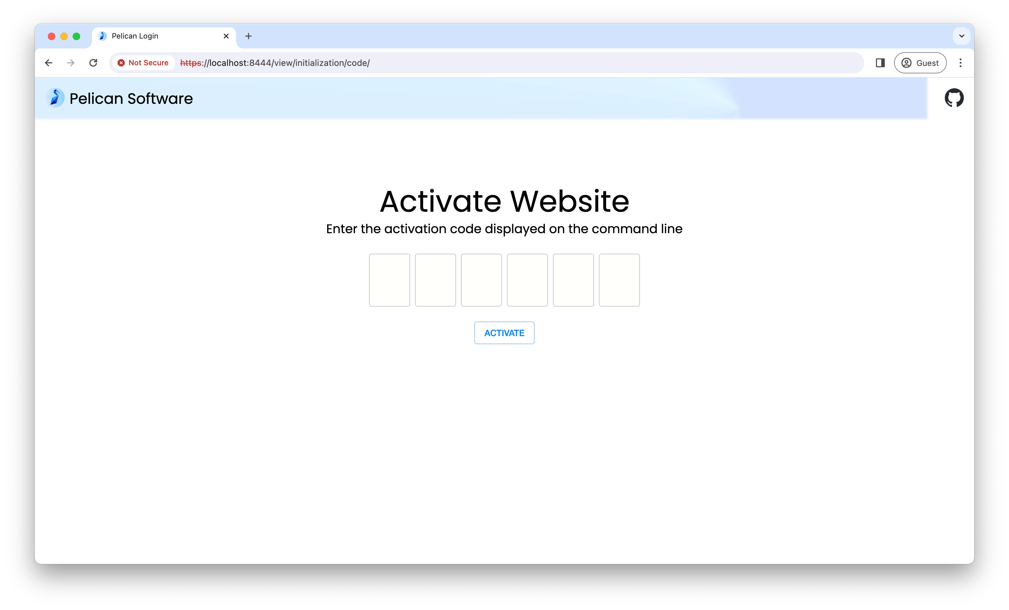 Screenshot of Pelican website activation page