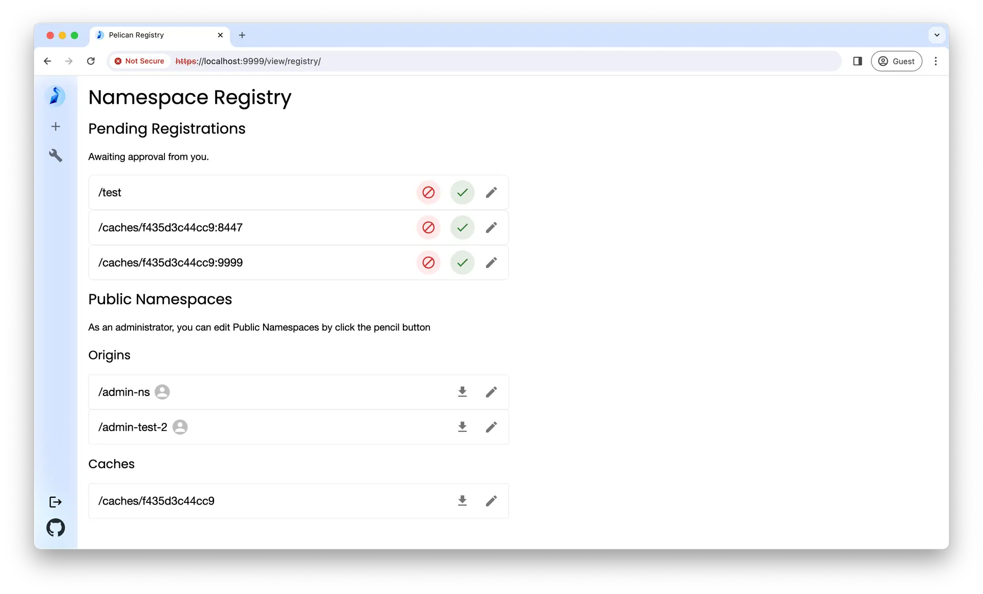 Image registry home page in public view
